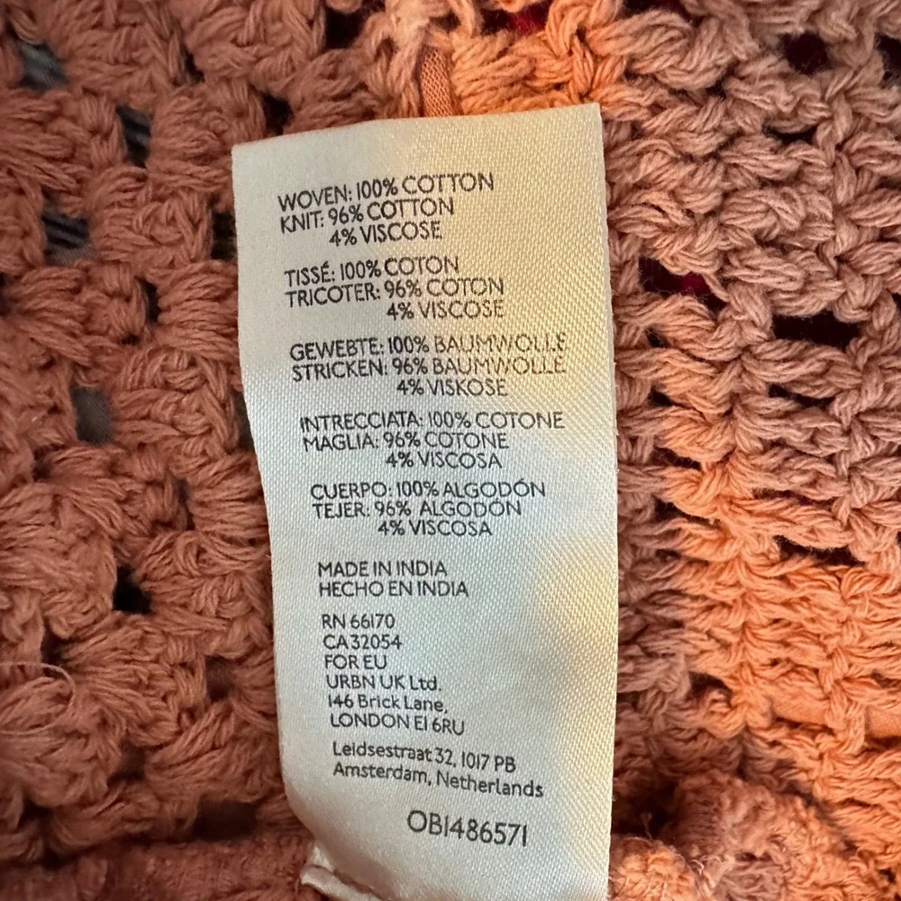 Free People Crochet Open Back Peplum Blouse Terracotta Peach Long Sleeve Top